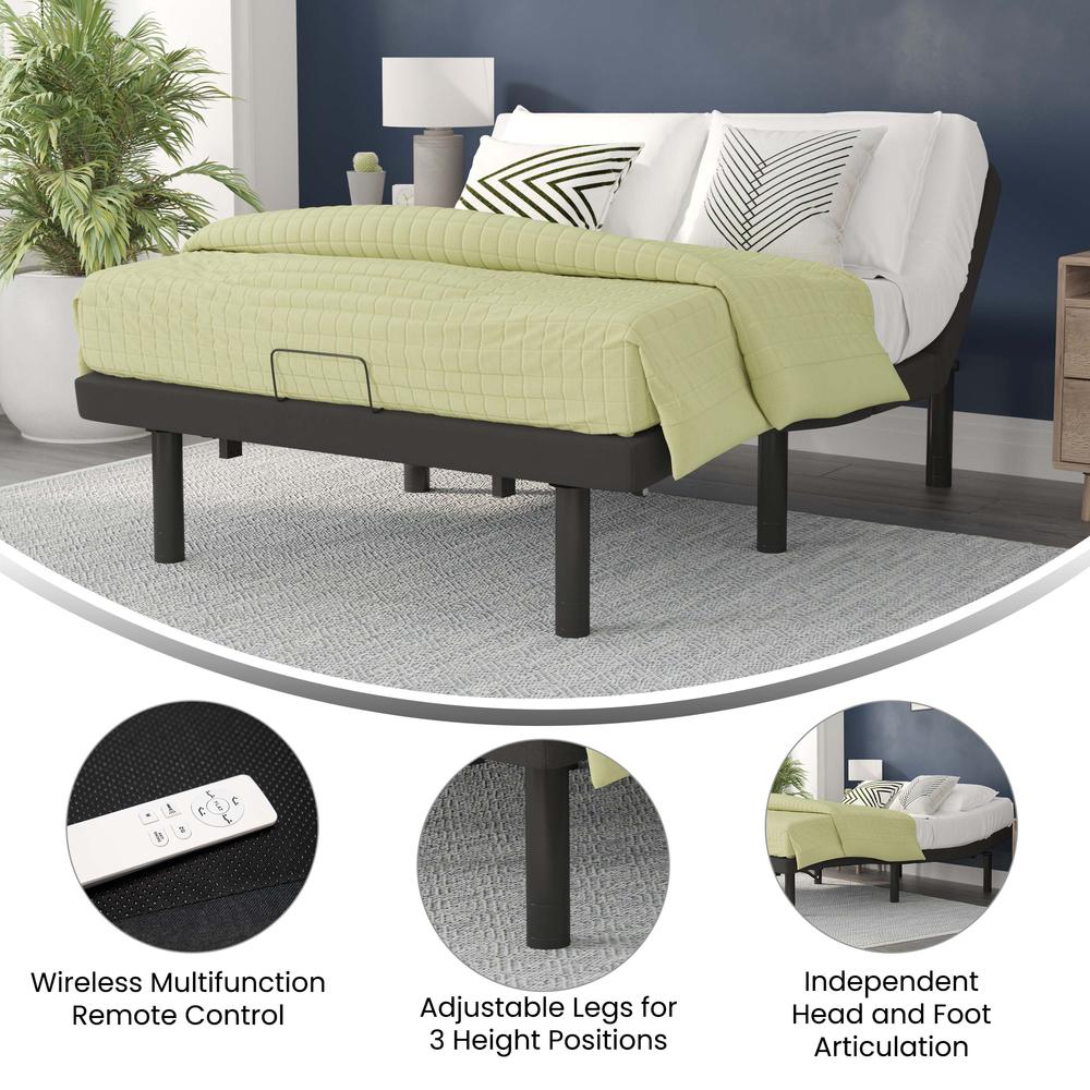 Adjustable Upholstered Bed Base & Independent Head/Foot Incline -Full - Black. Picture 4