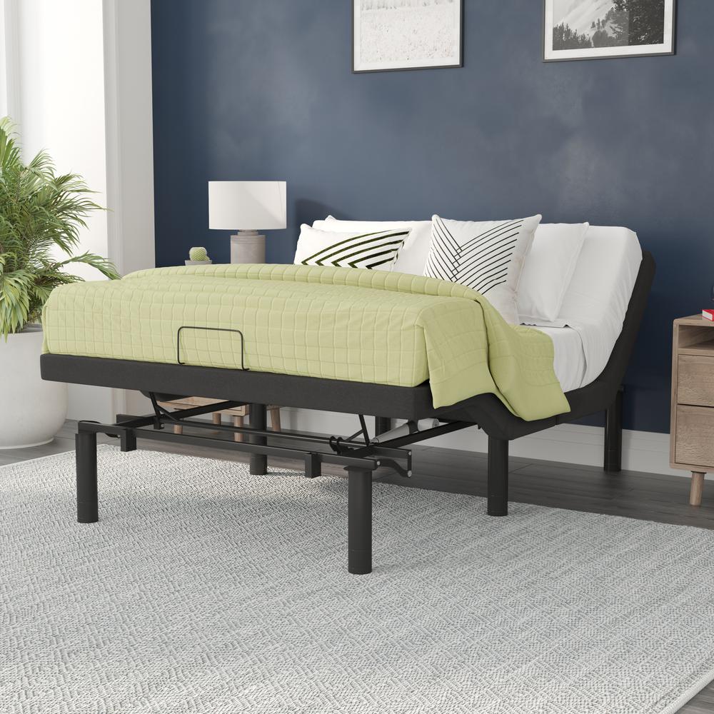 Adjustable Upholstered Bed Base & Independent Head/Foot Incline -Full - Black. Picture 1