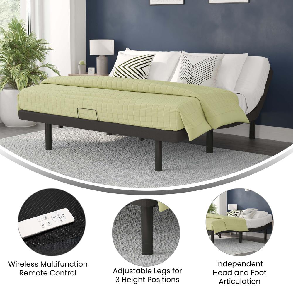 Adjustable Upholstered Bed Base & Independent Head/Foot Incline-King - Black. Picture 4