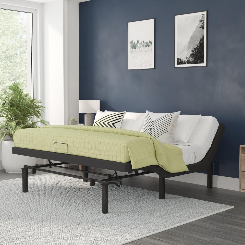 Adjustable Upholstered Bed Base & Independent Head/Foot Incline-King - Black. Picture 1