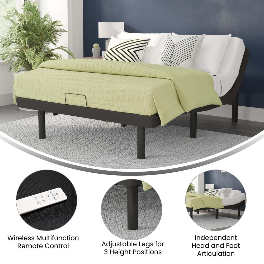 Adjustable Upholstered Bed Base & Independent Head/Foot Incline-Queen - Black. Picture 4