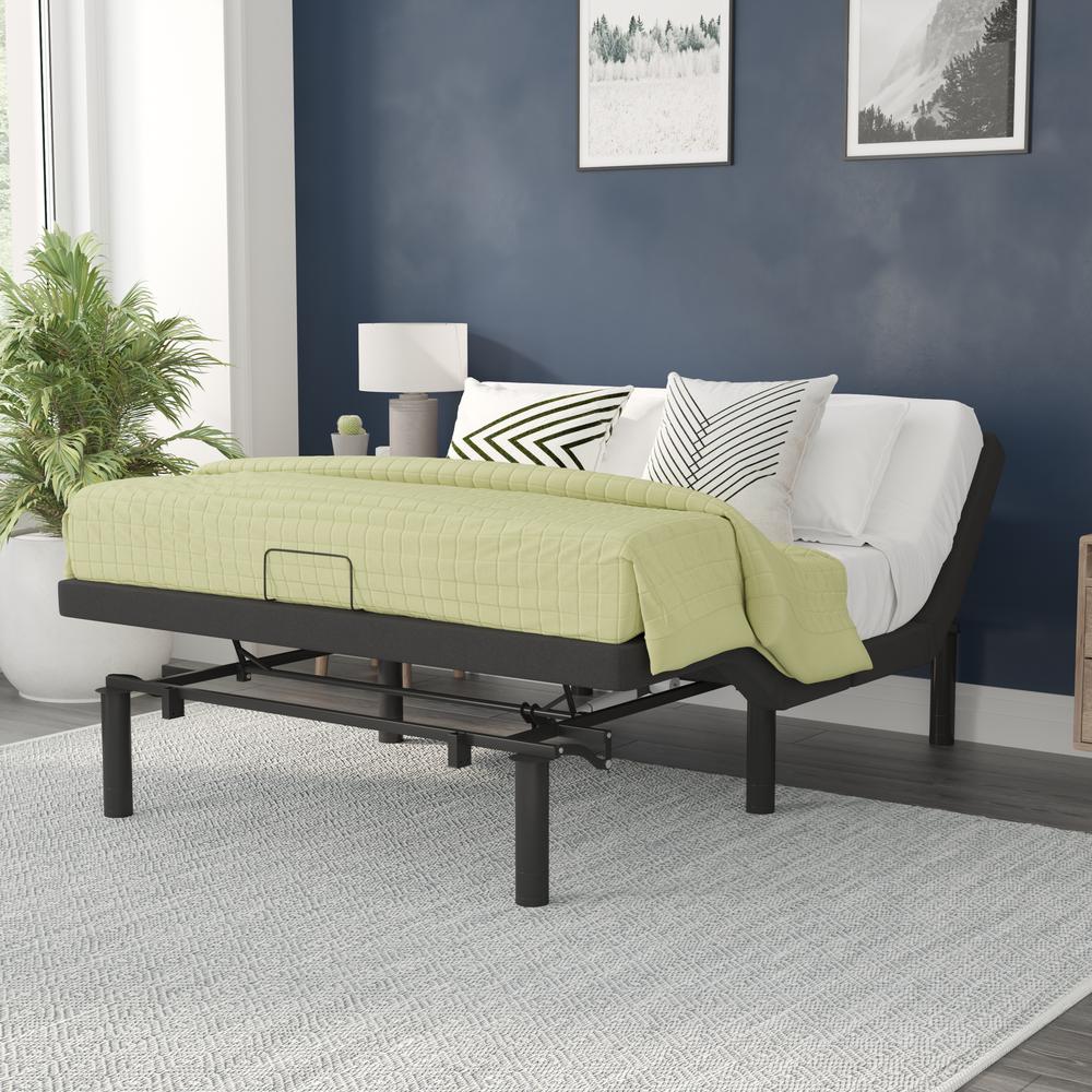 Adjustable Upholstered Bed Base & Independent Head/Foot Incline-Queen - Black. Picture 1