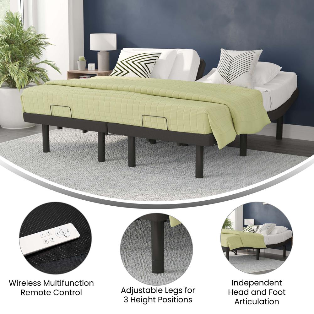 Adjustable Upholstered Bed Base-Split King - Black. Picture 4