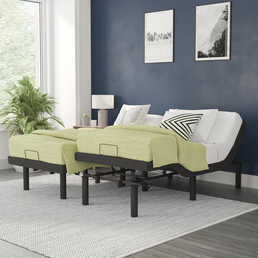 Adjustable Upholstered Bed Base-Split King - Black. Picture 1