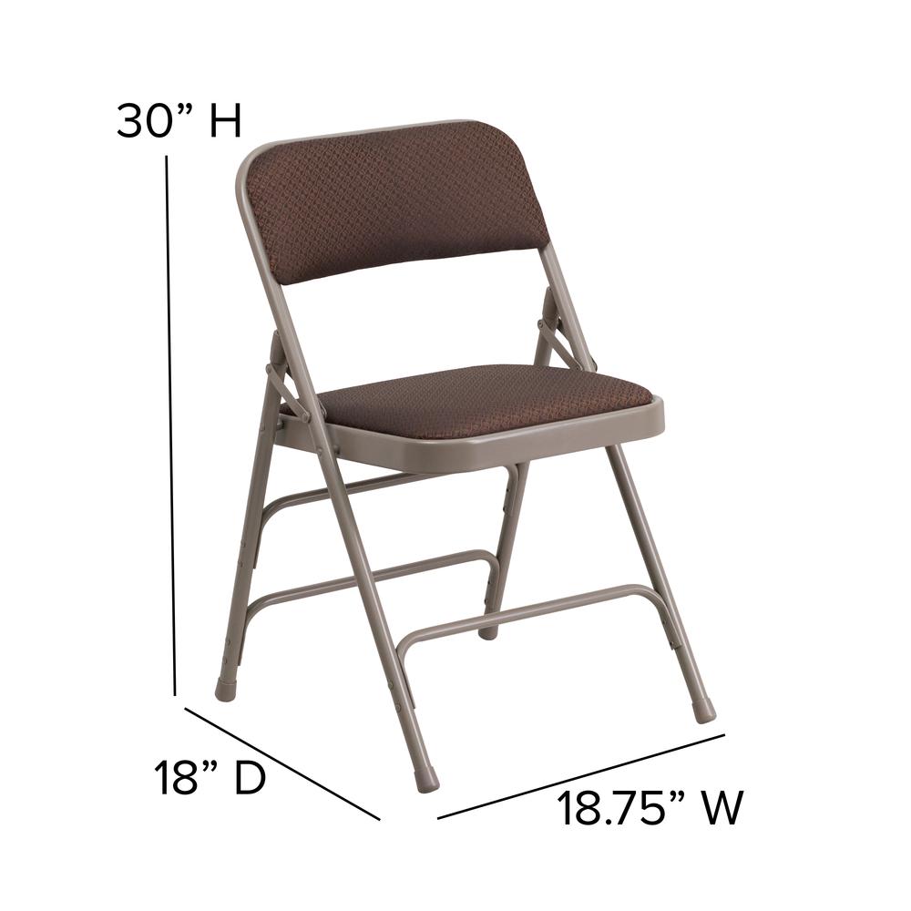 HERCULES Series Curved Triple Braced & Double Hinged Brown Patterned Fabric Metal Folding Chair. Picture 4