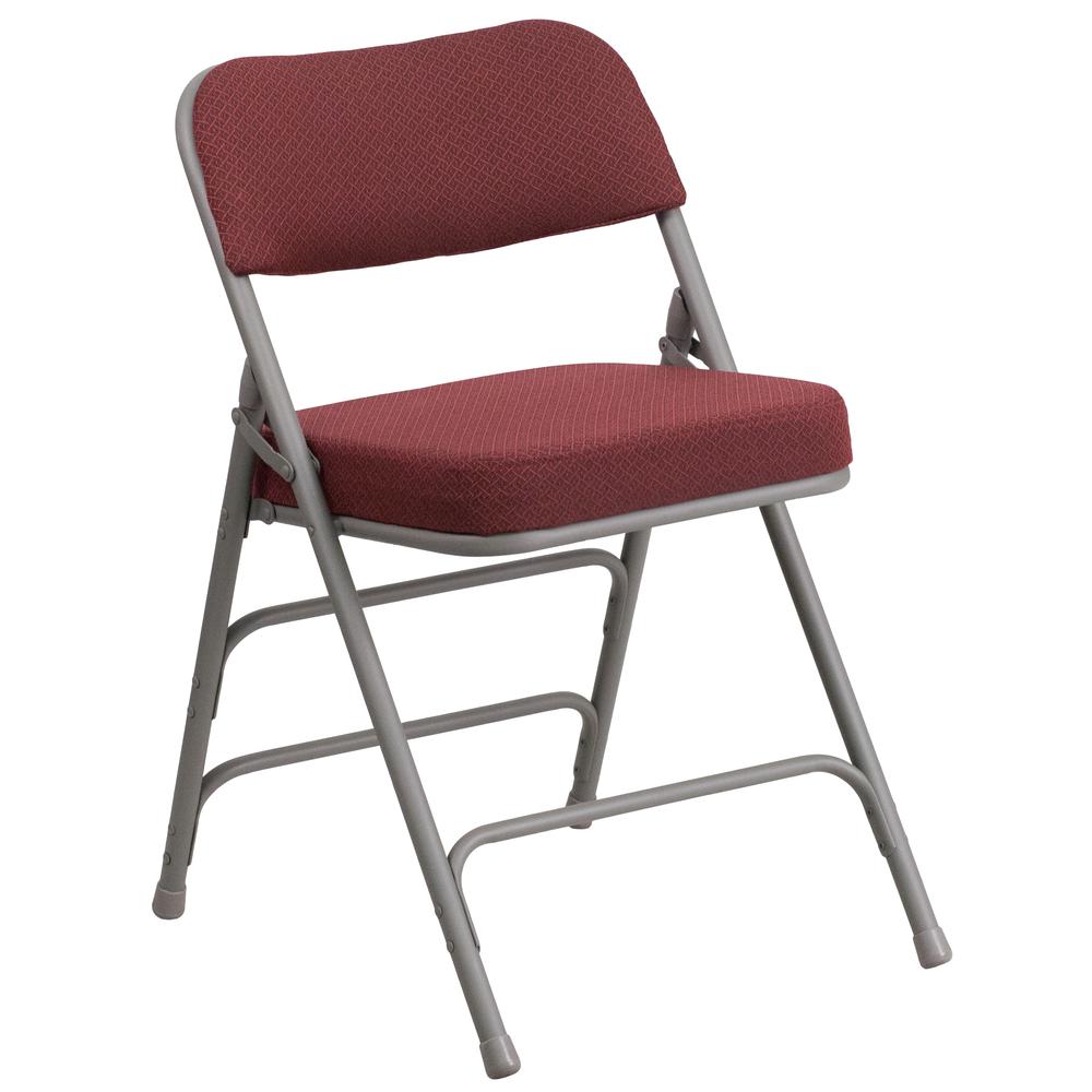 HERCULES Series Premium Curved Triple Braced & Double Hinged in Burgundy Fabric Metal Folding Chair. Picture 1