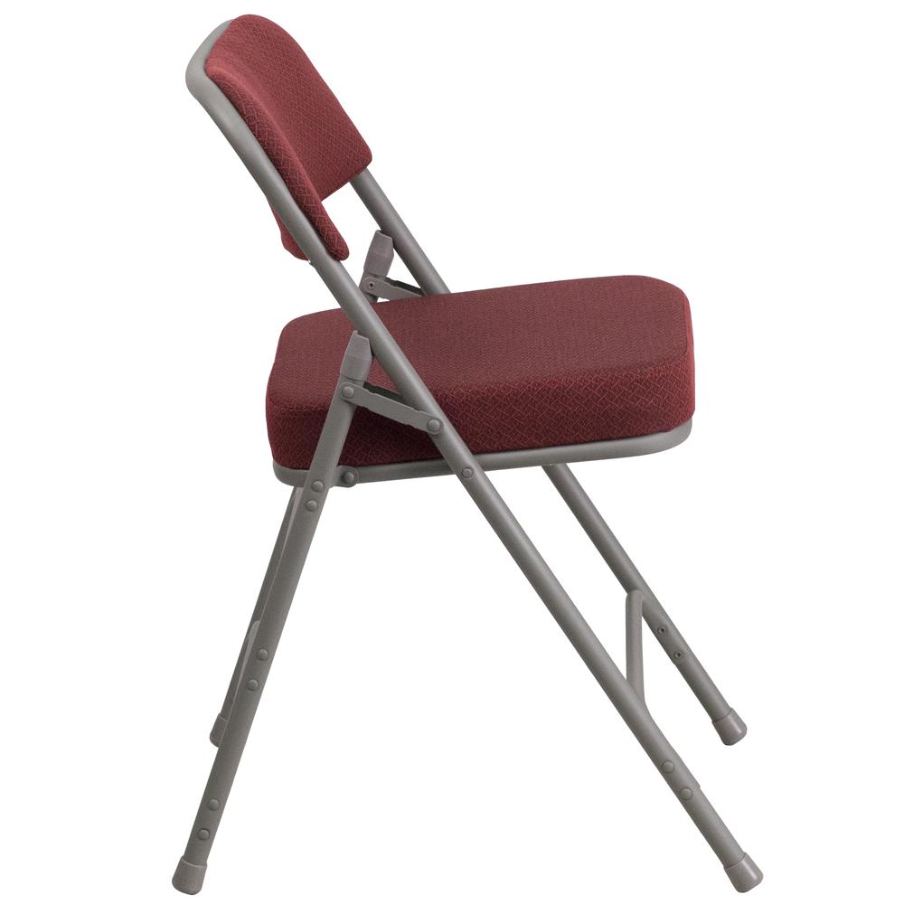 18"W Premium Curved Triple Braced & Double Hinged Burgundy Fabric Metal Folding Chair. Picture 12