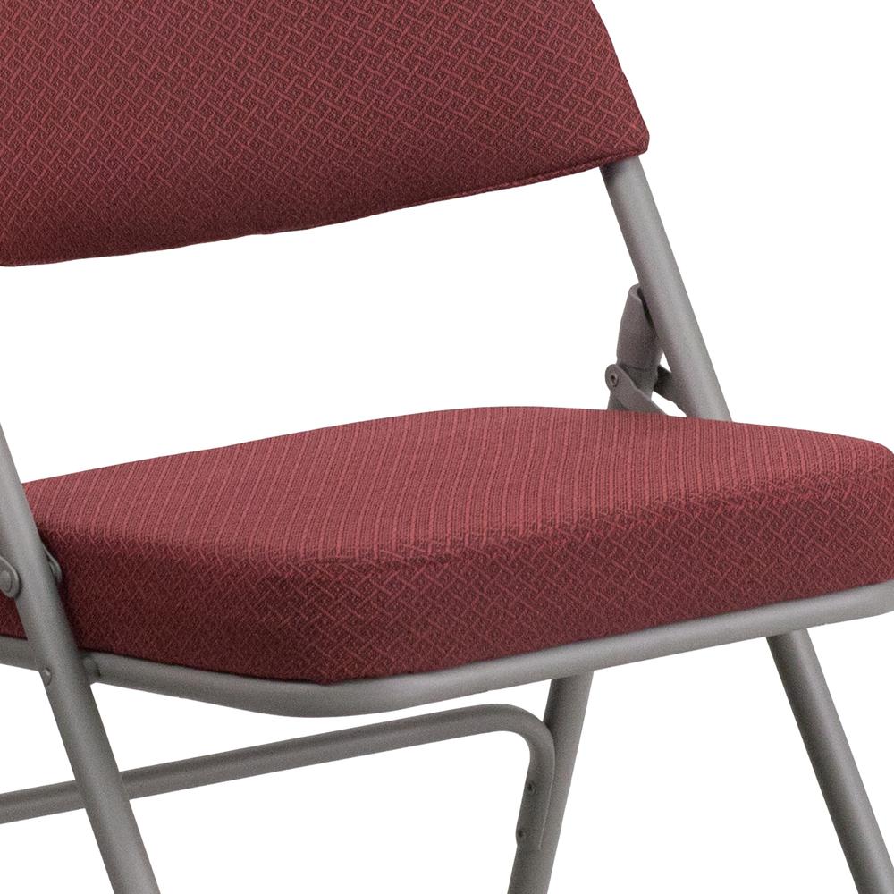 18"W Premium Curved Triple Braced & Double Hinged Burgundy Fabric Metal Folding Chair. Picture 16