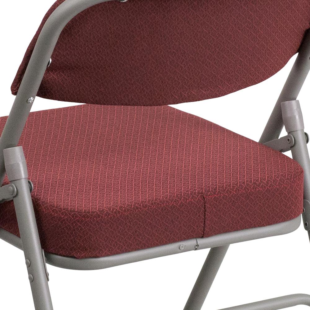 18"W Premium Curved Triple Braced & Double Hinged Burgundy Fabric Metal Folding Chair. Picture 17
