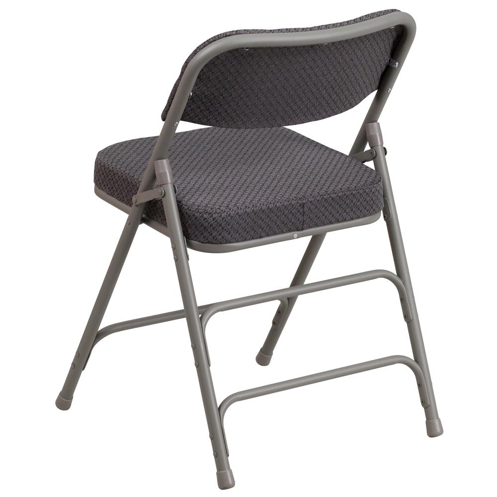 HERCULES Series Premium Curved Triple Braced & Double Hinged - Gray Fabric Metal Folding Chair. Picture 4