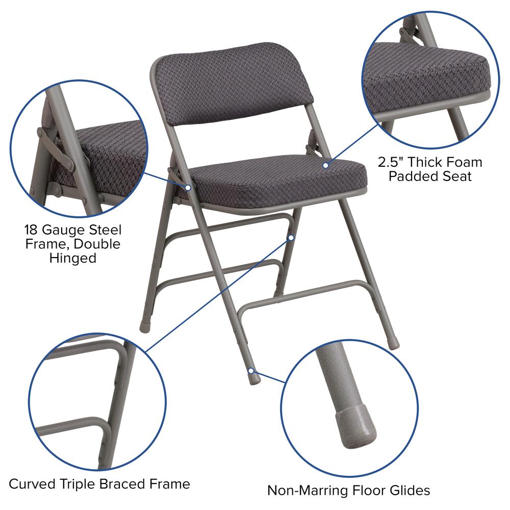 HERCULES Series Premium Curved Triple Braced & Double Hinged - Gray Fabric Metal Folding Chair. Picture 2