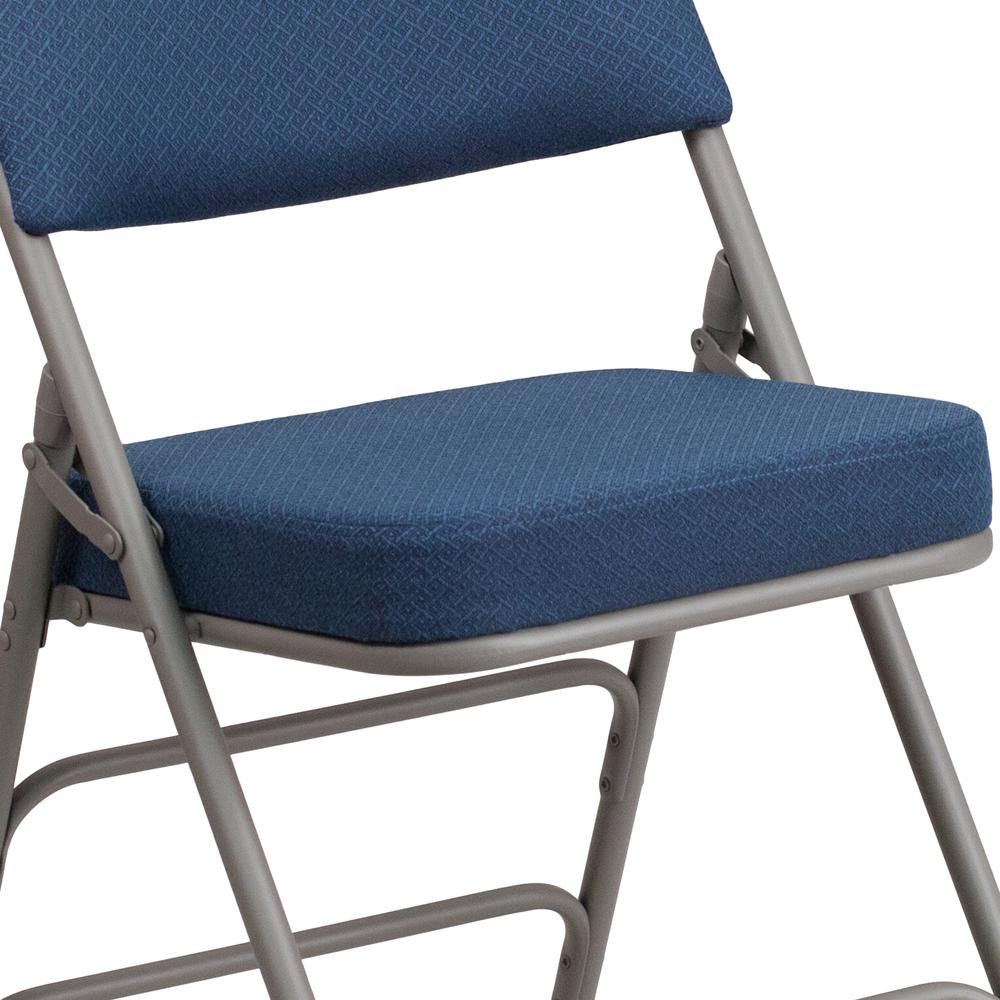 18"W Premium Curved Triple Braced & Double Hinged Navy Fabric Metal Folding Chair. Picture 16