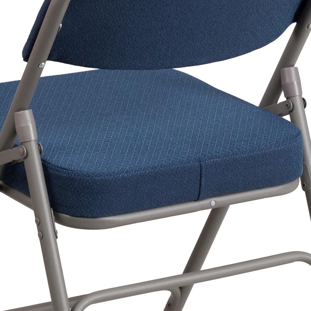 18"W Premium Curved Triple Braced & Double Hinged Navy Fabric Metal Folding Chair. Picture 17