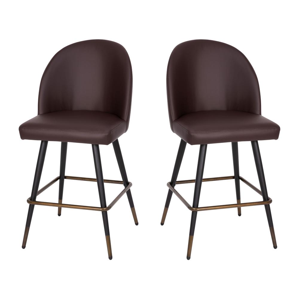 Lyla Set of 2 Commercial High Back Modern Armless 26" Counter Stools with Contoured Backrests, Steel Frames and Footrests, Brown LeatherSoft-Set of 2. Picture 3