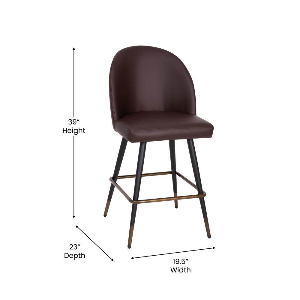 Lyla Set of 2 Commercial High Back Modern Armless 26" Counter Stools with Contoured Backrests, Steel Frames and Footrests, Brown LeatherSoft-Set of 2. Picture 6