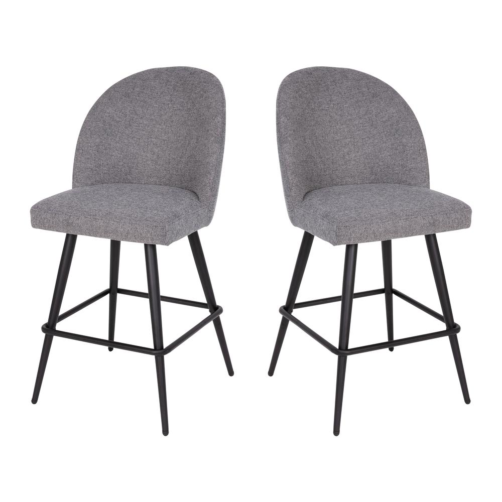Set of 2 High Back Armless 26" Counter Stools Gray Faux Linen-Set of 2. Picture 3