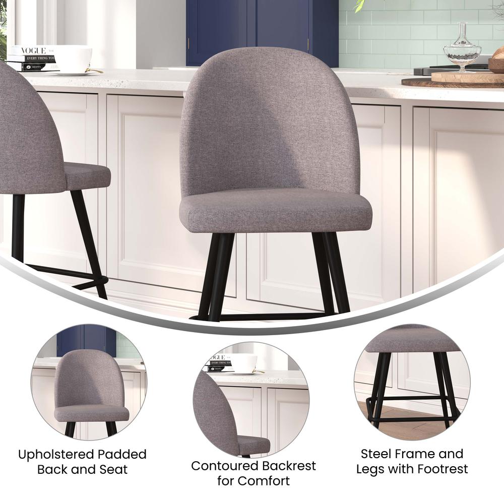 Set of 2 High Back Armless 26" Counter Stools Gray Faux Linen-Set of 2. Picture 5
