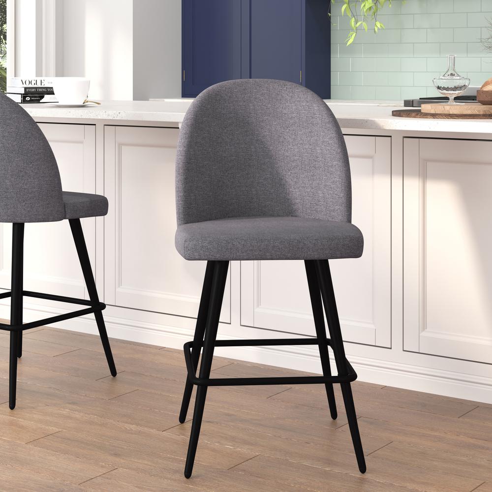 Set of 2 High Back Armless 26" Counter Stools Gray Faux Linen-Set of 2. Picture 1