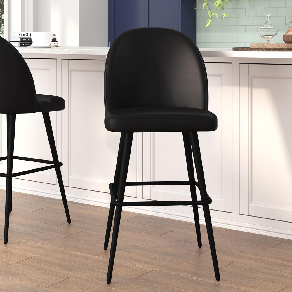 30" High Back Armless Barstools, Black LeatherSoft-Set of 2. Picture 1