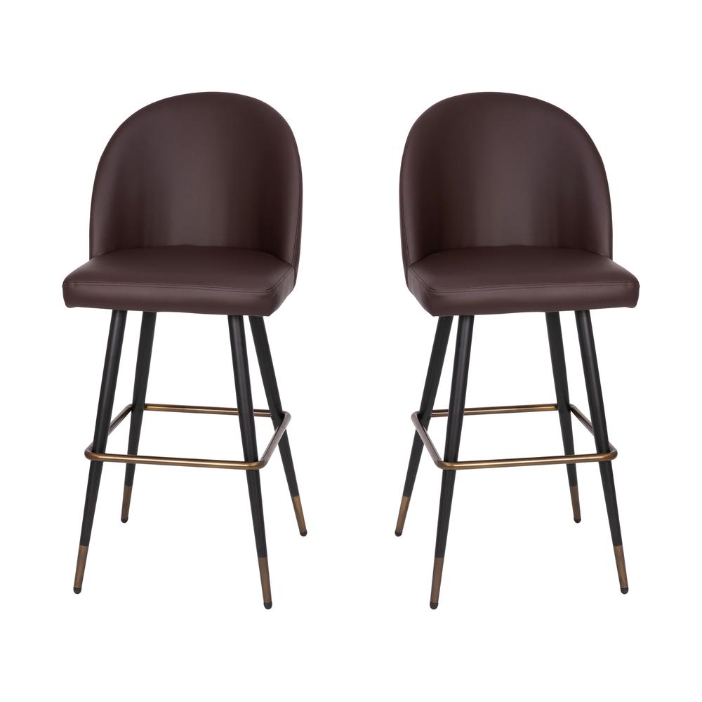 Lyla 30" Commercial Grade High Back Modern Armless Barstools with Contoured Backrest, Steel Frame and Integrated Footrest, Brown LeatherSoft-Set of 2. Picture 3