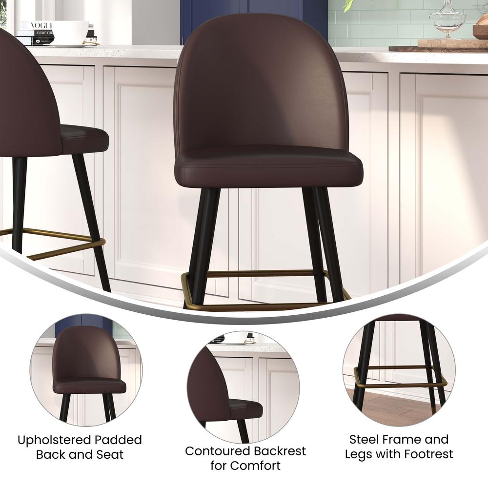 Lyla 30" Commercial Grade High Back Modern Armless Barstools with Contoured Backrest, Steel Frame and Integrated Footrest, Brown LeatherSoft-Set of 2. Picture 5
