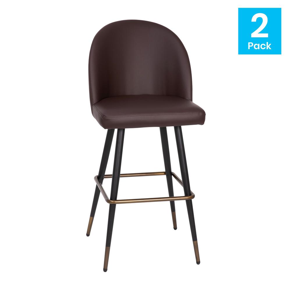Lyla 30" Commercial Grade High Back Modern Armless Barstools with Contoured Backrest, Steel Frame and Integrated Footrest, Brown LeatherSoft-Set of 2. Picture 2