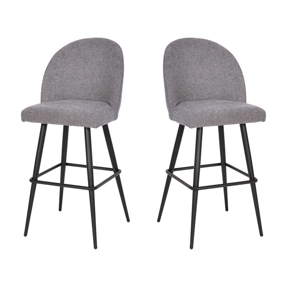 30" High Back Armless Barstools, Gray Faux Linen-Set of 2. Picture 3