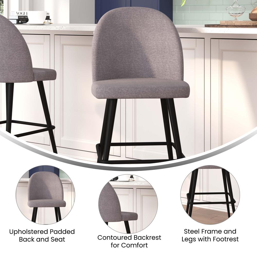 30" High Back Armless Barstools, Gray Faux Linen-Set of 2. Picture 5