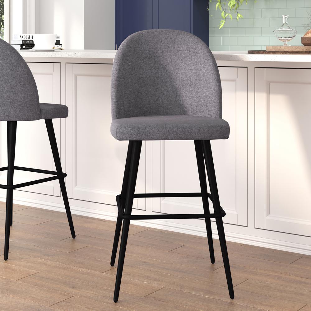 30" High Back Armless Barstools, Gray Faux Linen-Set of 2. Picture 1