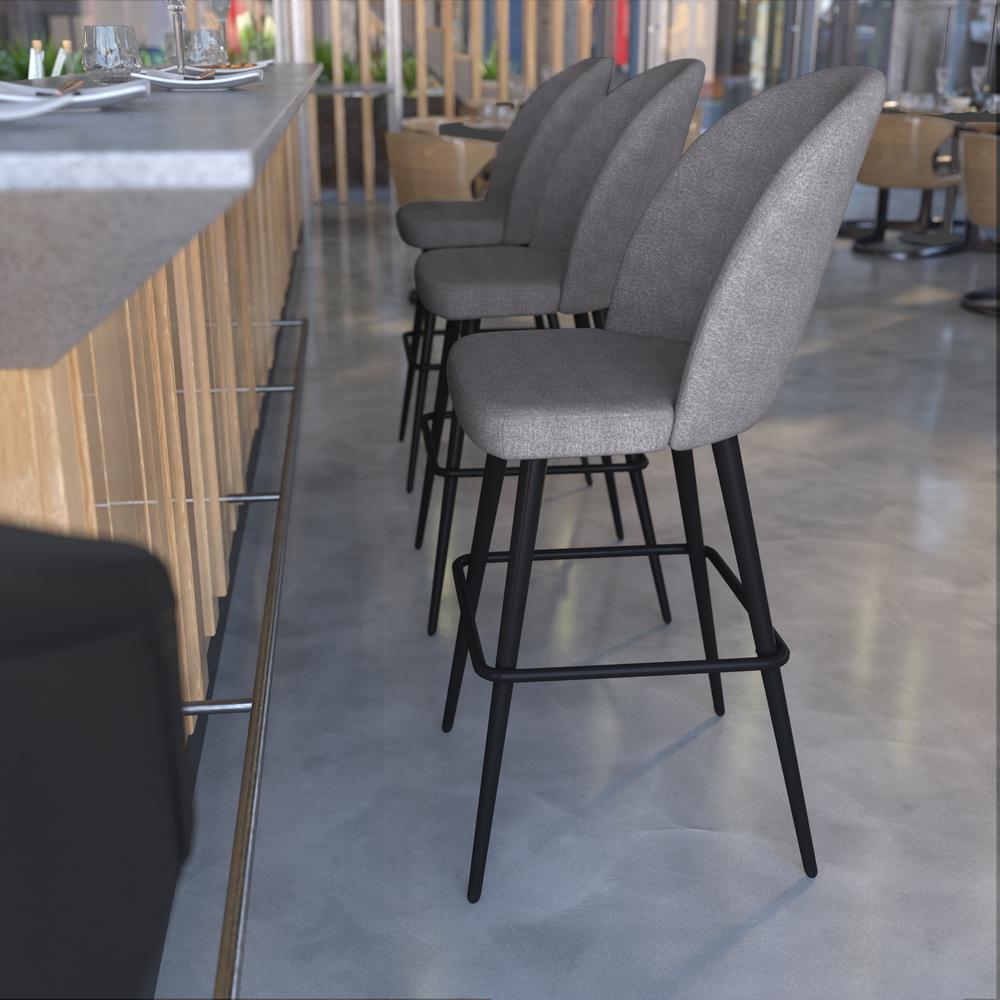 30" High Back Armless Barstools, Gray Faux Linen-Set of 2. Picture 7