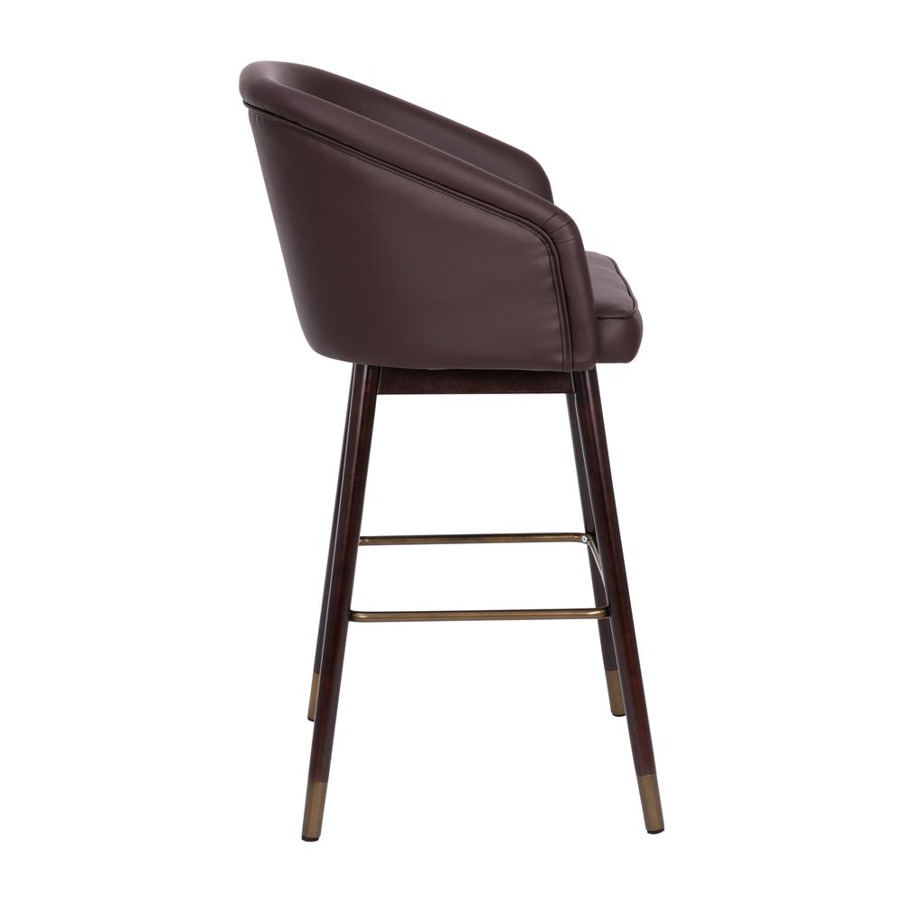 Margo 30" Commercial Grade Mid-Back Modern Barstool with Walnut Finish Beechwood Legs and Curved Back, Brown LeatherSoft with Muted Bronze Accents. Picture 10