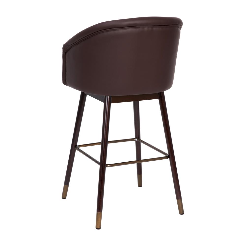 Margo 30" Commercial Grade Mid-Back Modern Barstool with Walnut Finish Beechwood Legs and Curved Back, Brown LeatherSoft with Muted Bronze Accents. Picture 8