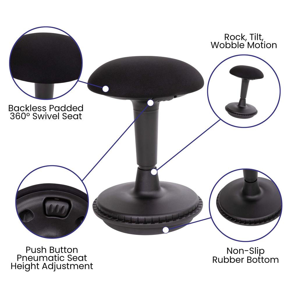 Adjustable Height Active Office Stool - Black Sit-To-Stand  Learning Chair - Padded Swivel Stool with Rocking, Wobble, Tilting Motion. Picture 5