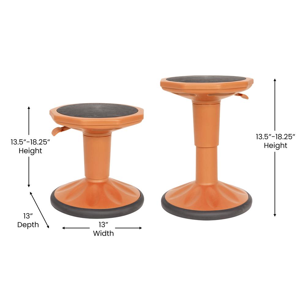 Adjustable Height Kids Active Stool with Bottom in Orange, 14" - 18" Seat Height. Picture 5