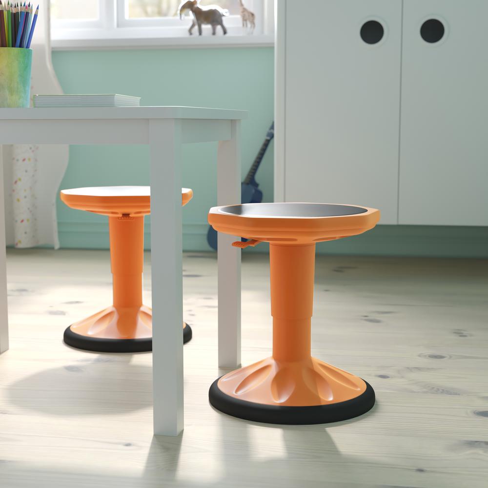 Adjustable Height Kids Active Stool with Bottom in Orange, 14" - 18" Seat Height. Picture 7