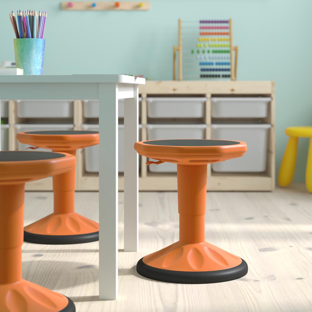 Adjustable Height Kids Active Stool with Bottom in Orange, 14" - 18" Seat Height. Picture 8