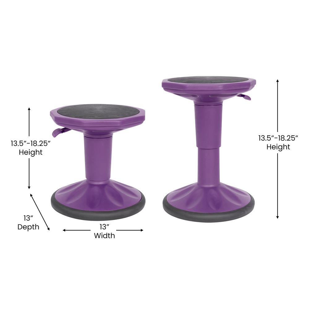 Adjustable Height Kids Active Stool with Bottom in Purple, 14" - 18" Seat Height. Picture 5
