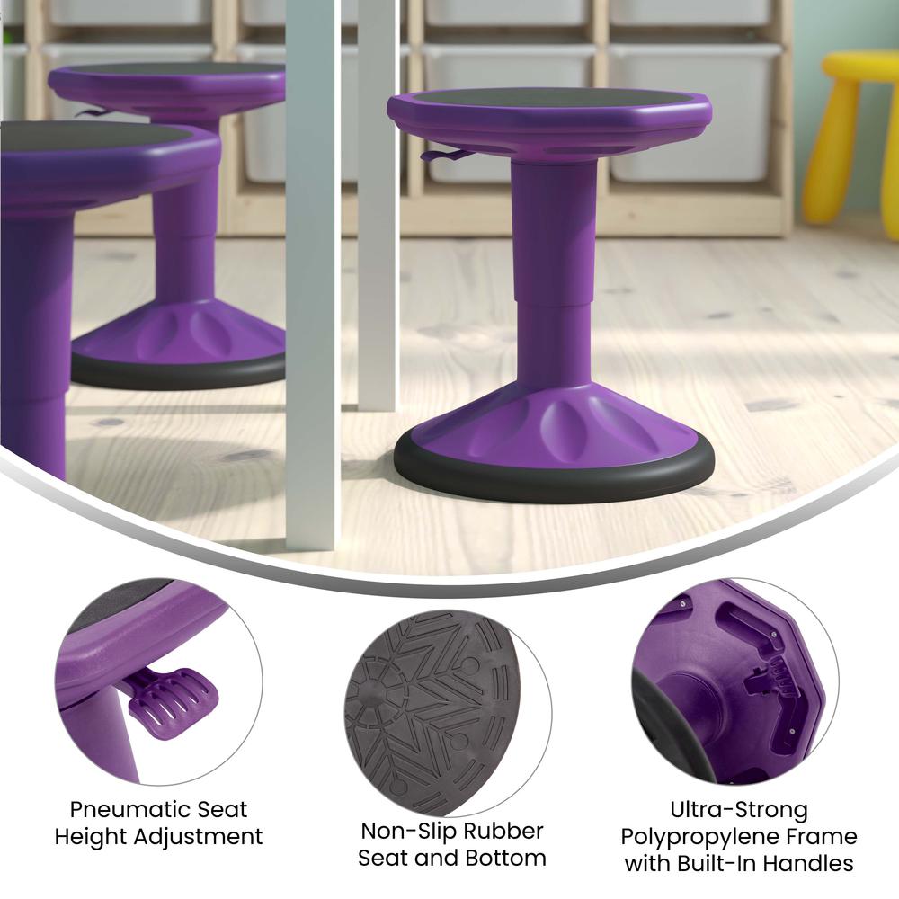 Adjustable Height Kids Active Stool with Bottom in Purple, 14" - 18" Seat Height. Picture 4