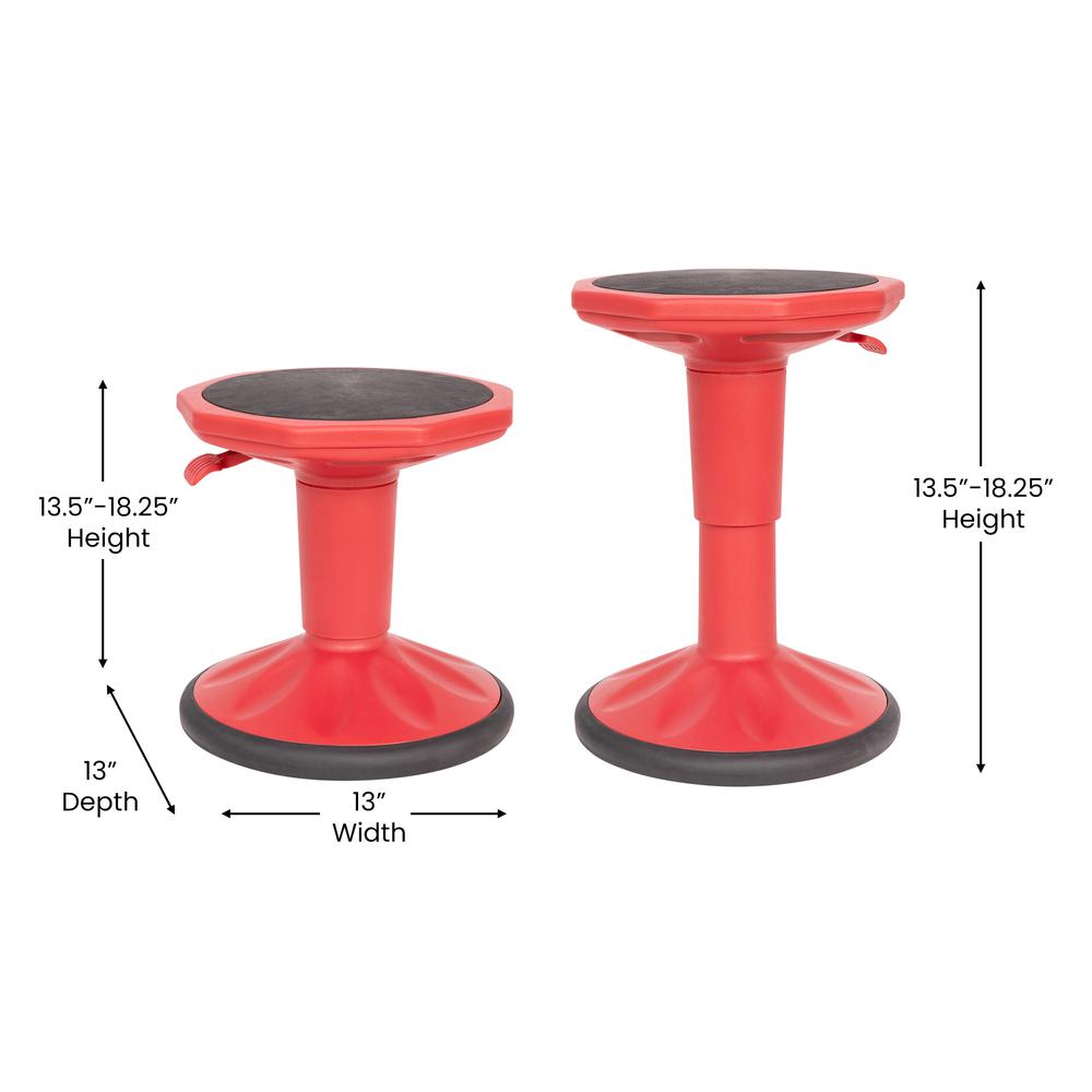 Adjustable Height Kids Active Stool with Bottom in Red, 14" - 18" Seat Height. Picture 5