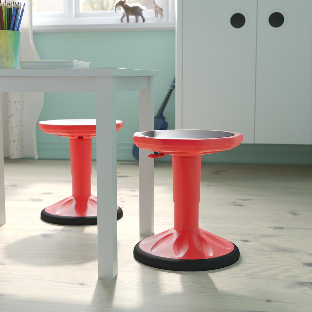 Adjustable Height Kids Active Stool with Bottom in Red, 14" - 18" Seat Height. Picture 7