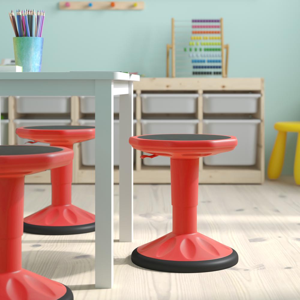 Adjustable Height Kids Active Stool with Bottom in Red, 14" - 18" Seat Height. Picture 8