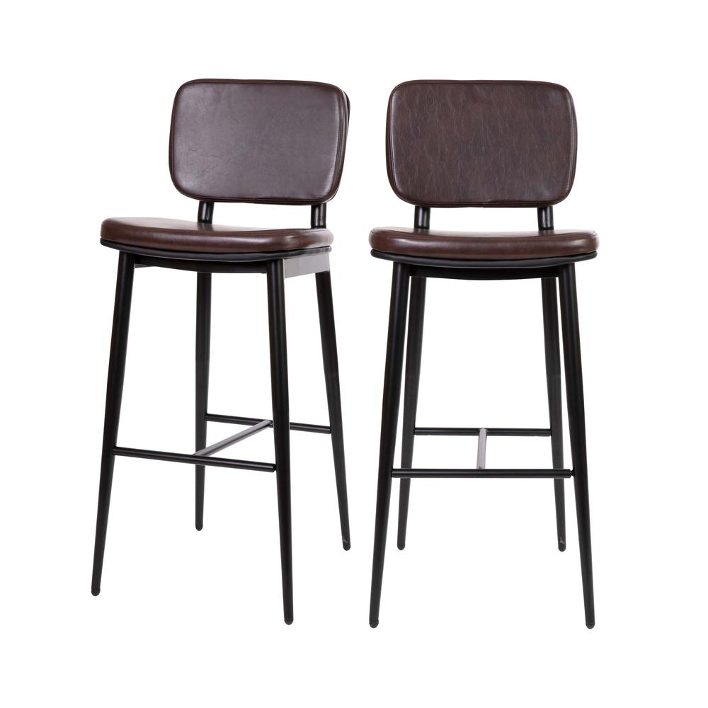Mid-Back Barstools - Brown Upholstery - Black Iron Frame - Set of 2. Picture 3