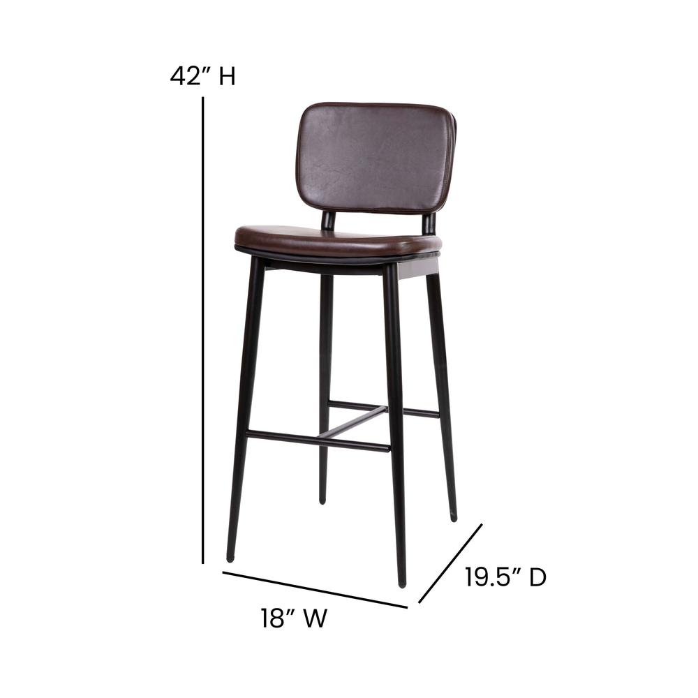Mid-Back Barstools - Brown Upholstery - Black Iron Frame - Set of 2. Picture 6