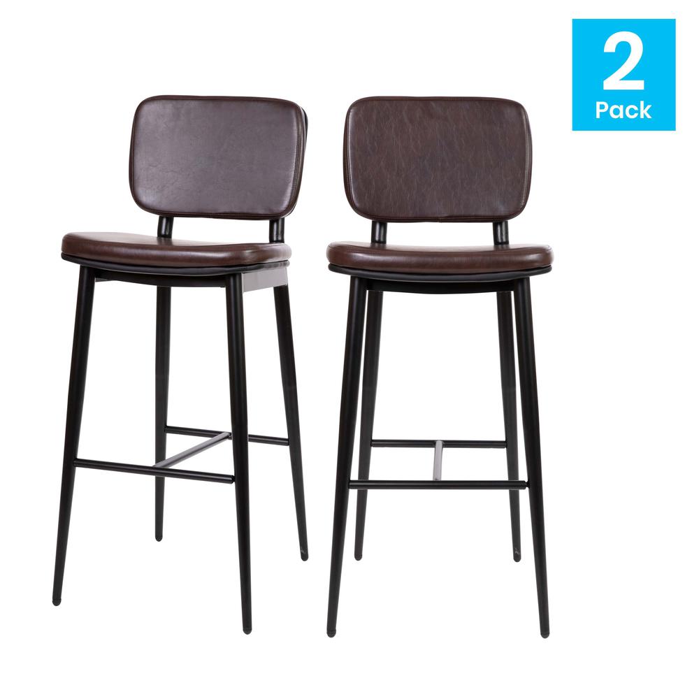 Mid-Back Barstools - Brown Upholstery - Black Iron Frame - Set of 2. Picture 1