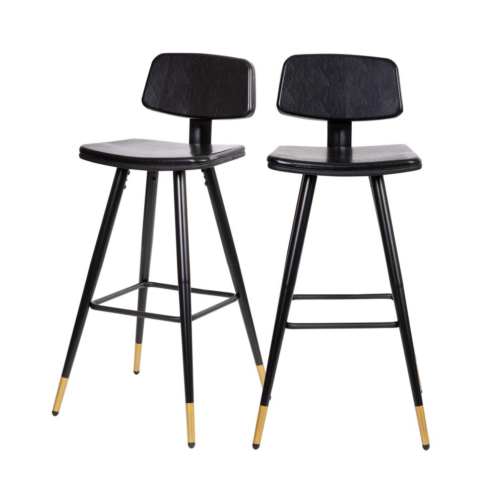 Low Back Barstools-Black Upholstery-Black Iron Frame--Set of 2. Picture 3