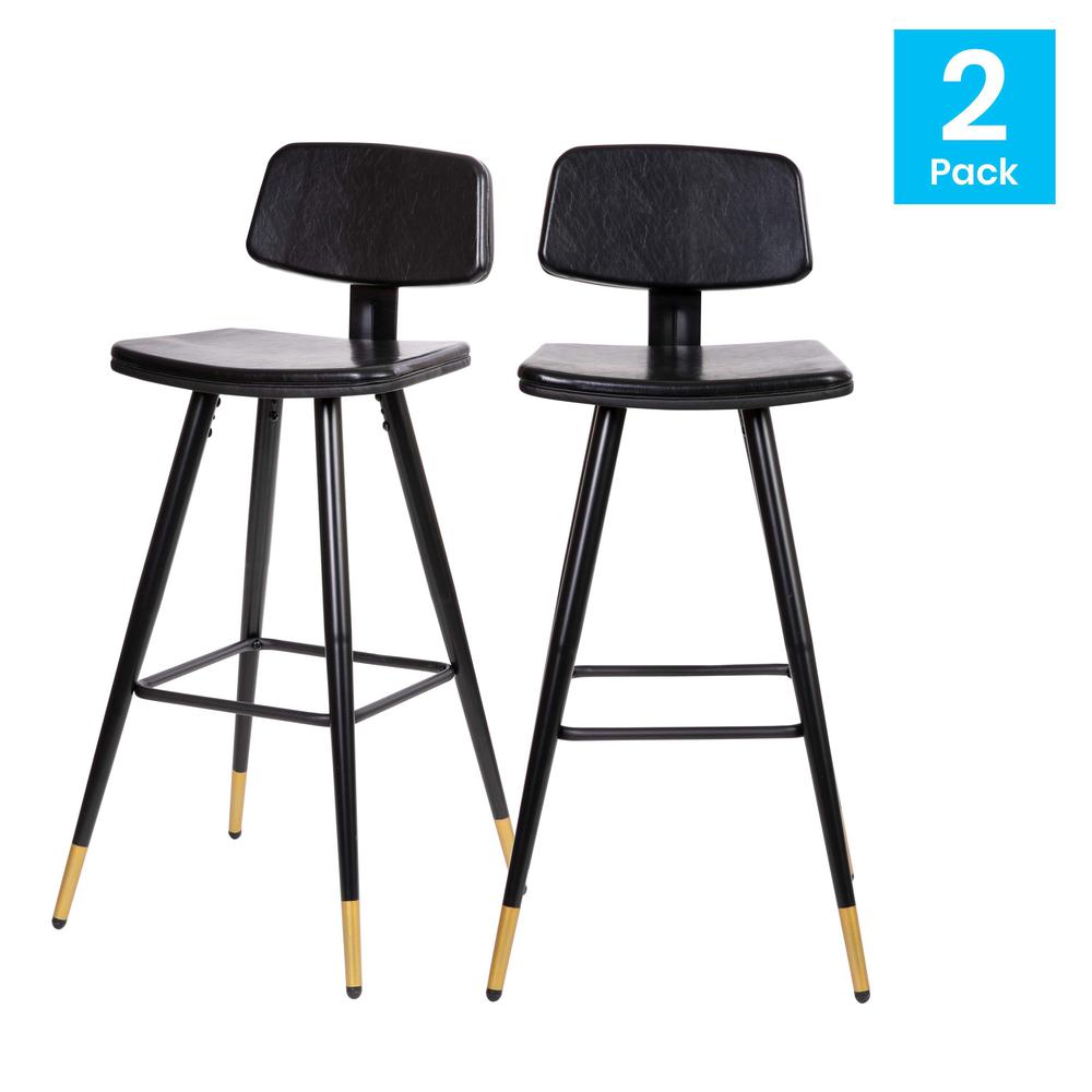 Low Back Barstools-Black Upholstery-Black Iron Frame--Set of 2. Picture 1