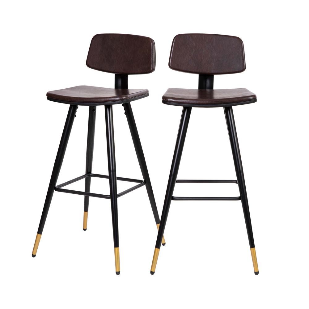 Low Back Barstools-Brown Upholstery-Black Iron Frame--Set of 2. Picture 3