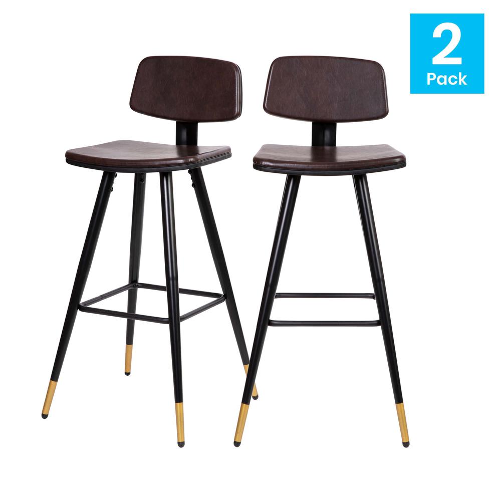 Low Back Barstools-Brown Upholstery-Black Iron Frame--Set of 2. Picture 1