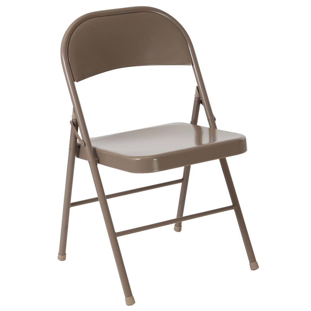HERCULES Series Double Braced Beige Metal Folding Chair. Picture 1