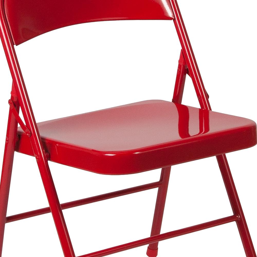 Double Braced Red Metal Folding Chair. Picture 16